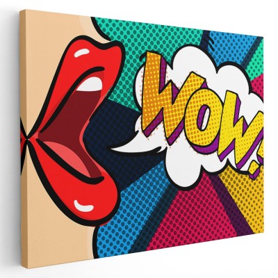 Tablou cu buze rosii pop art wow, roz 1365 Tablou canvas pe panza CU RAMA 60x90 cm foto