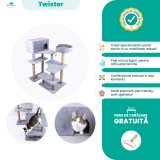 Ansamblu Joaca Pisici Senior Twister, 105cm, Gri Metalizat - Vizuina, Iuta Naturala, Fabricat Manual Romania
