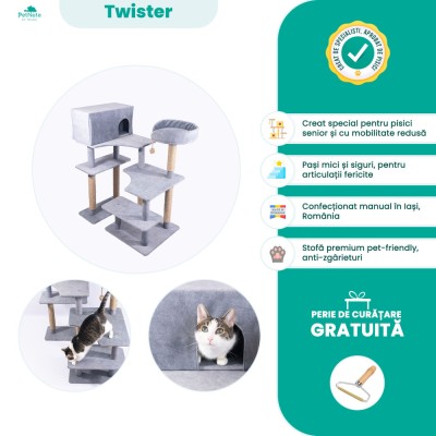 Twister - Ansamblu joaca pisici in varsta, Gri Metalizat, 105cm Inaltime foto