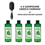 Cumpara ieftin Pachet 4 x sampoane cu Urzica Farmasi + perie Descurcare Usoara