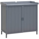 Outsunny Dulap pentru Exterior din Lemn de Brad cu Blat de Lucru din Metal Zincat si 2 Rafturi pentru Scule, 98x48x95.5 cm, Gri | Aosom Romania
