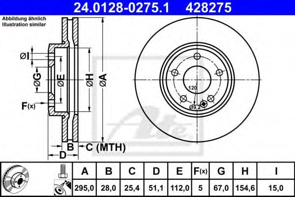 Disc frana MERCEDES CLA Shooting Brake (X117) (2015 - 2016) ATE 24.0128-0275.1