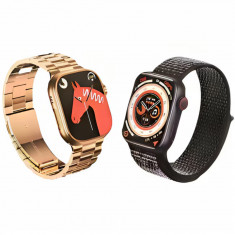 Smartwatch set pentru El si Ea, Compatibil cu Android/iOS WS-L9 49mm, 7 curele inluse, 2 ceasuri, Argintiu si Auriu