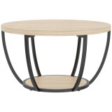 HOMCOM Măsuță de Cafea Rotundă cu 2 Rafturi, Picioare Metalice, Blat Gros, 80x80x43,8 cm, Finisaj Lemn Natur | Aosom Romania
