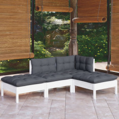 vidaXL Set mobilier grădină cu perne, 4 piese, lemn masiv de pin