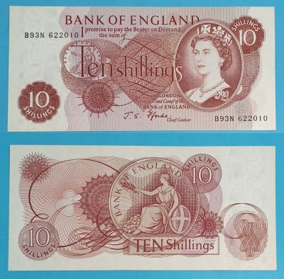 Marea Britanie (p#373) 10 Shillings 1966 &amp;#039;Britannia&amp;#039; UNC serie: B93N 622010 foto