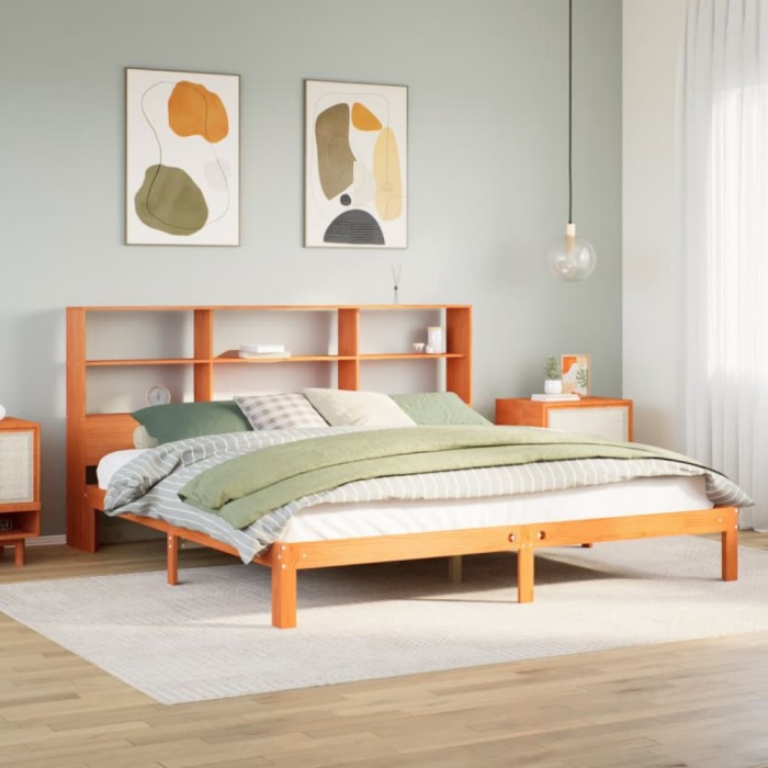 vidaXL Pat cu bibliotecă fără saltea maro 180x200 cm lemn masiv de pin 3322583