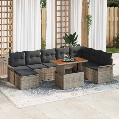vidaXL Set de canapele pentru grădină 9 pcs Gri Rattan poli foto