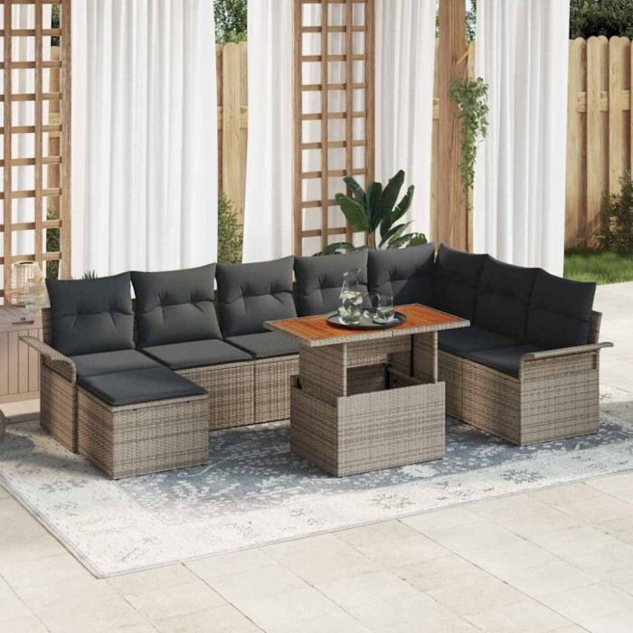 vidaXL Set de canapele pentru grădină 9 pcs Gri Rattan poli