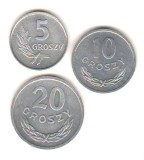 SV * Polonia LOT 5 - 10 - 20 GROSZY 1970 - 1971 * AUNC+ / UNC, Europa, Aluminiu