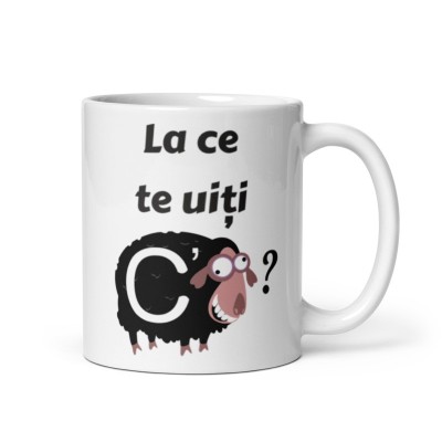 Cana alba personalizata &amp;quot;La ce te uiti C&amp;#039; oaie&amp;quot;, INOVATIX&amp;reg;. 330ml foto