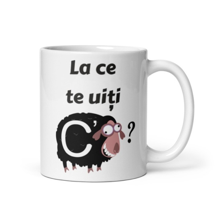 Cana alba personalizata &quot;La ce te uiti C&#039; oaie&quot;, INOVATIX&reg;. 330ml