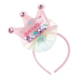 Bentiță Petrecere, Model Coronita Roz, Mesaj Birthday Princess, Multicolor, Material Plastic și Poliester, Oem