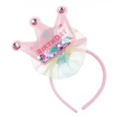 Bentiță Petrecere, Model Coronita Roz, Mesaj Birthday Princess, Multicolor, Material Plastic și Poliester