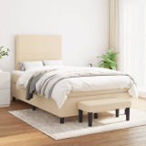 VidaXL Pat box spring cu saltea, crem, 120x200 cm, textil