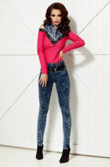 N680A-444 Blugi lejeri cu talie inalta si cordon