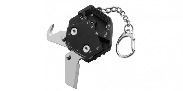 Breloc multifunctional, 14 in 1, din otel inoxidabil pentru Pescuit, Vanatoare, Supravetuire, Drumeti, Camping, Auto-aparare, Negru