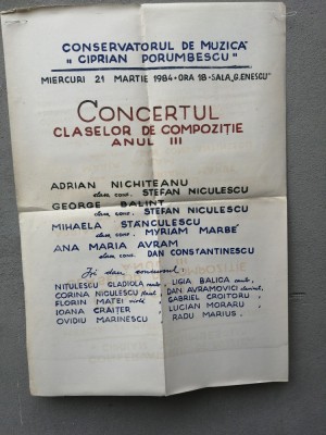 bnk div Afis Conservatorul Ciprian Porumbescu - 1984 foto