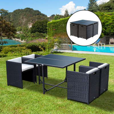 Outsunny Set Mobilier de Gradina in PE Rattan Masa cu 4 Scaune si Perne, Negru foto