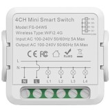 Mini Releu 4 Canale inteligent Wi-Fi, programabil, Compatibil cu app Tuya, Smart Life, Control vocal, Alexa, Amazon, Google Home, 5A @SmartWiz smw64