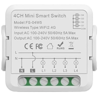 Mini Releu 4 Canale inteligent Wi-Fi, programabil, Compatibil cu app Tuya, Smart Life, Control vocal, Alexa, Amazon, Google Home, 5A @SmartWiz smw64 foto