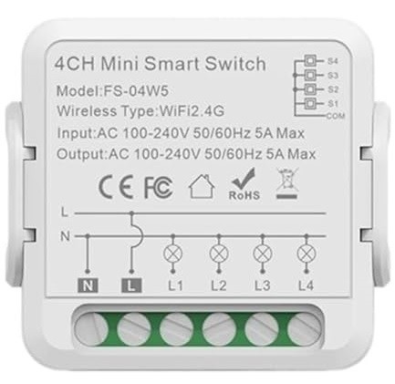 Mini Releu 4 Canale inteligent Wi-Fi, programabil, Compatibil cu app Tuya, Smart Life, Control vocal, Alexa, Amazon, Google Home, 5A @SmartWiz smw64