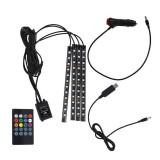 Set 4 benzi LED auto, RGB, 20 cm, functie sonora, telecomanda, Universal