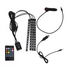 Set 4 benzi LED auto, RGB, 20 cm, functie sonora, telecomanda foto