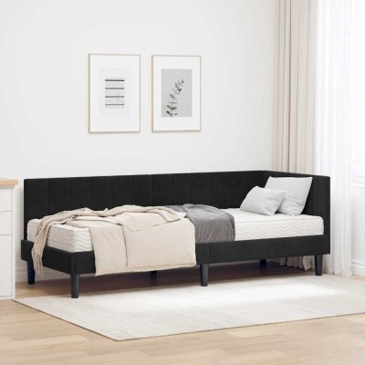 vidaXL Cadru de pat colțar cu saltea Negru 80 x 200 cm Catifea 3393883 foto