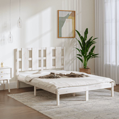 vidaXL Cadru de pat, alb, 140x200 cm, lemn masiv de pin foto