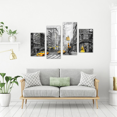 Tablou canvas 4 piese - New York Taxi foto