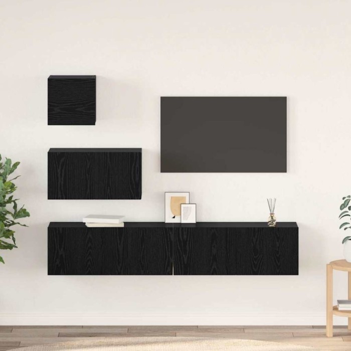 vidaXL Dulap pentru TV pe Perete 4 pcs Stejar negru 80 x 30 x 30.5 cm 3393139