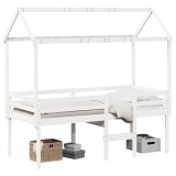 Cumpara ieftin Pat inalt cu acoperis, alb, 90x190 cm, lemn masiv de pin