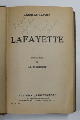 LAFAYETTE de ANDREAS LATZKO , 1939, PREZINTA INSEMNARI CU CREIONUL * foto