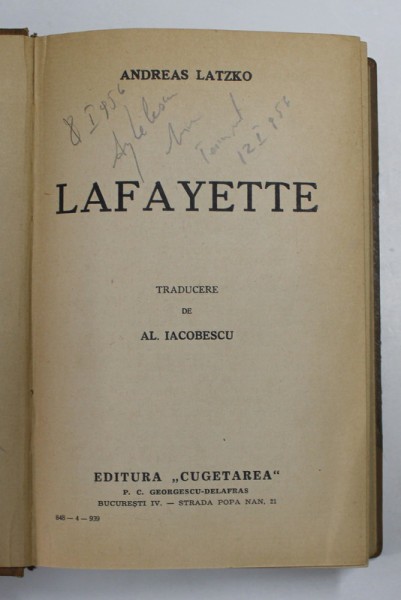 LAFAYETTE de ANDREAS LATZKO , 1939, PREZINTA INSEMNARI CU CREIONUL *