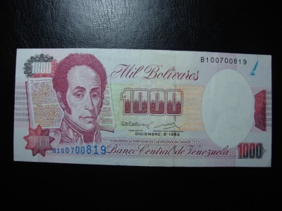 VENEZUELA 1000 BOLIVARES 1992 EXCELENTA foto