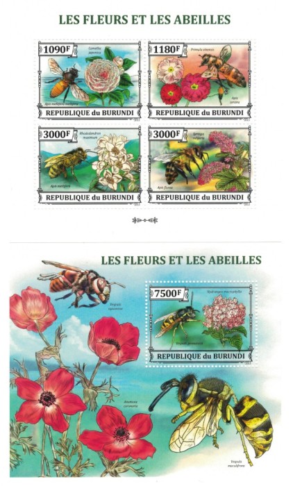 BURUNDI 2013 - Flori si albine/ set complet MNH - bloc+colita