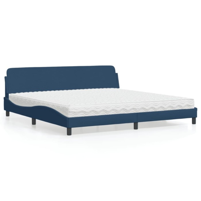 vidaXL Pat cu saltea, Dover, albastru, 200x200 cm, textil 3208470