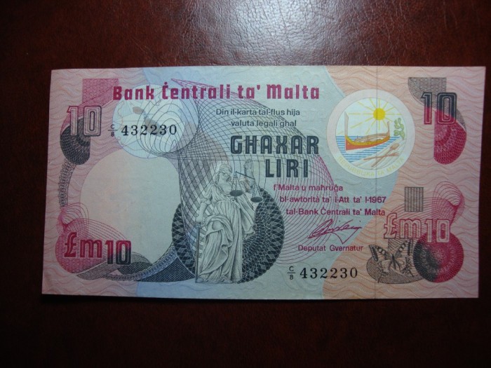 MALTA 10 POUNDS 1967 XF/AUNC