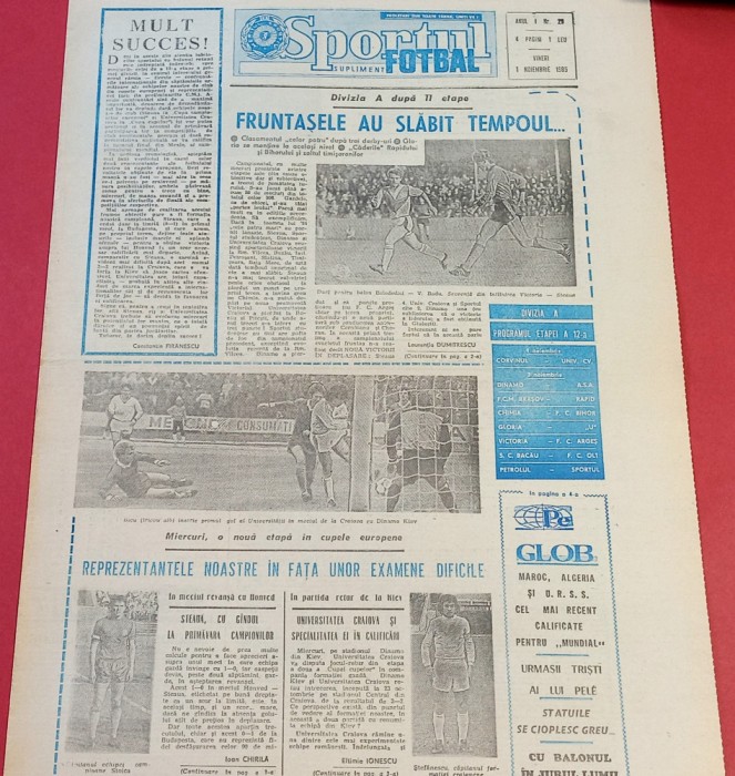 Ziarul Sportul supliment FOTBAL 01.11.1985 (cupele europene Craiova,Steaua)