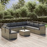Cumpara ieftin Set mobilier de grădină cu perne, 10 piese, gri, poliratan