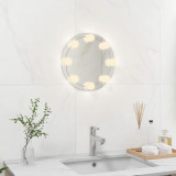 Oglinda de perete cu lumini LED, fara rama, sticla, rotunda GartenMobel Dekor