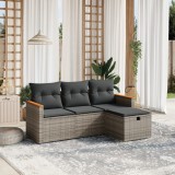 Set Canapea Gradina vidaXL, 4 Piese, Poliratan Gri, Perne Incluse, Modular, Rezistent UV