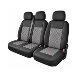 Huse auto universale autoutilitare 2+1 scaun sofer si bancheta dubla fata premium Imitatie Piele Romb Negru cu Cusatura gri&nbsp; Cod: TAP433