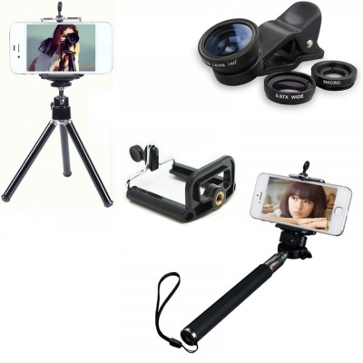Set 5 in 1 lentile profesionale (wide) + selfie stick + mini trepied + suport smarthphone universal foto