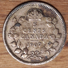 Canada - argint sterling - moneda colectie 5 cents 1907 Edward VII - stare buna