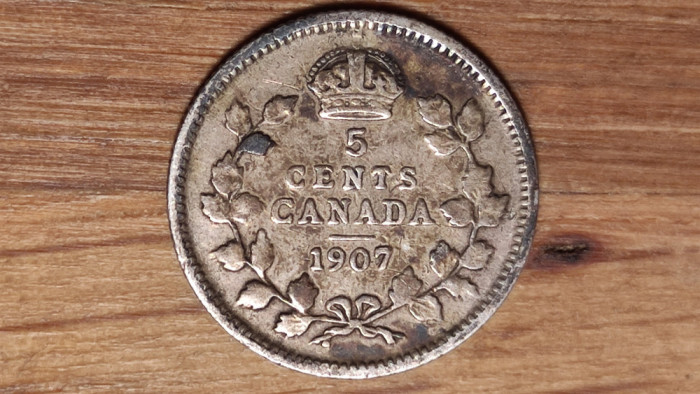 Canada - argint sterling - moneda colectie 5 cents 1907 Edward VII - stare buna