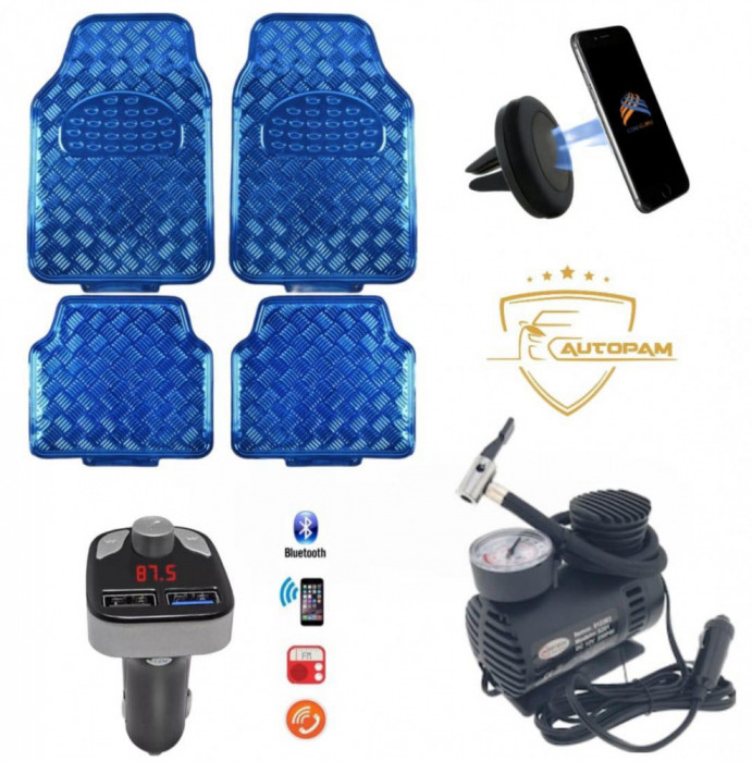 Set covorase Albastru + suport tel + modulator FM + compresor