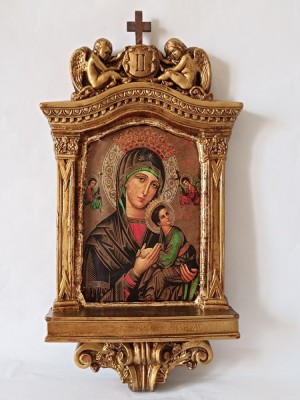 Tablou religios aurit ,Fecioara Maria cu Pruncul Isus, 49,5x25,7cm foto