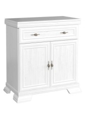 Comoda dormitor si living, VM1, Pal Melaminat, cu 2 usi, un sertar, cu elemnte din MDF, Alb Antichizat